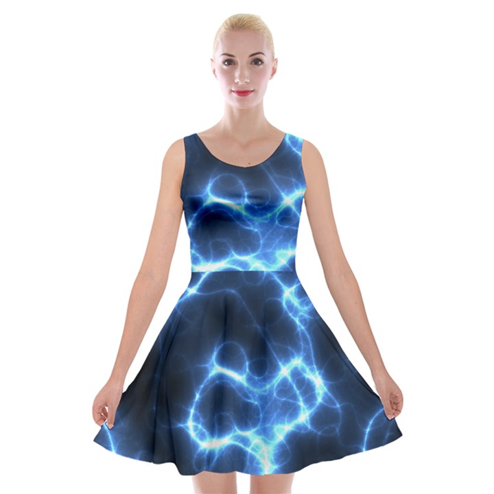 Electricity Blue Brightness Velvet Skater Dress