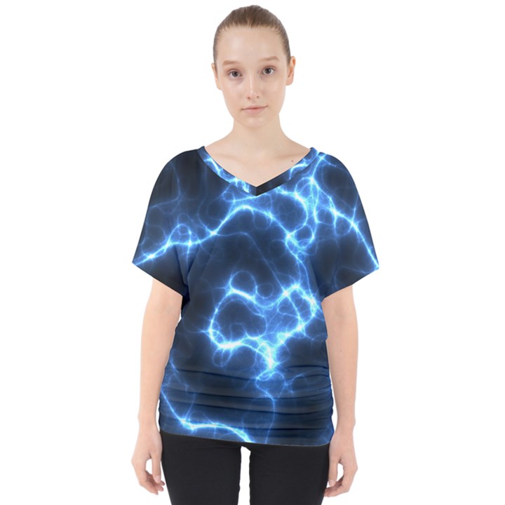 Electricity Blue Brightness V-Neck Dolman Drape Top