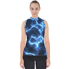 Electricity Blue Brightness Mock Neck Shell Top by HermanTelo