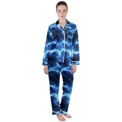 Electricity Blue Brightness Satin Long Sleeve Pyjamas Set by HermanTelo