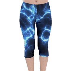 Electricity Blue Brightness Velvet Capri Leggings 