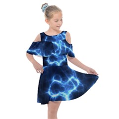 Electricity Blue Brightness Kids  Shoulder Cutout Chiffon Dress by HermanTelo