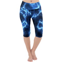 Electricity Blue Brightness Lightweight Velour Cropped Yoga Leggings by HermanTelo