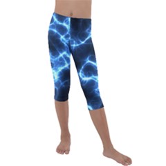 Electricity Blue Brightness Kids  Lightweight Velour Capri Leggings  by HermanTelo