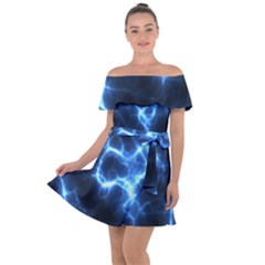 Electricity Blue Brightness Off Shoulder Velour Dress by HermanTelo