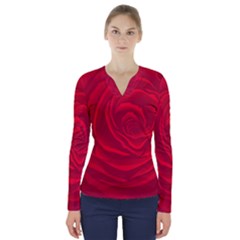 Roses Red Love V-neck Long Sleeve Top