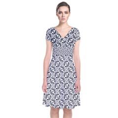 Ornamental Checkerboard Short Sleeve Front Wrap Dress