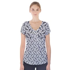 Ornamental Checkerboard Short Sleeve Front Detail Top by HermanTelo