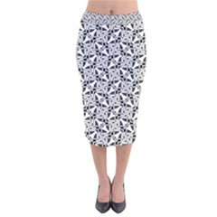 Ornamental Checkerboard Velvet Midi Pencil Skirt