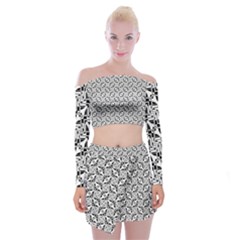 Ornamental Checkerboard Off Shoulder Top With Mini Skirt Set