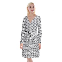 Ornamental Checkerboard Long Sleeve Velvet Front Wrap Dress