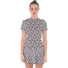 Ornamental Checkerboard Drop Hem Mini Chiffon Dress