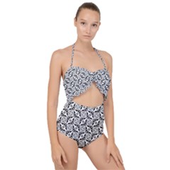 Ornamental Checkerboard Scallop Top Cut Out Swimsuit