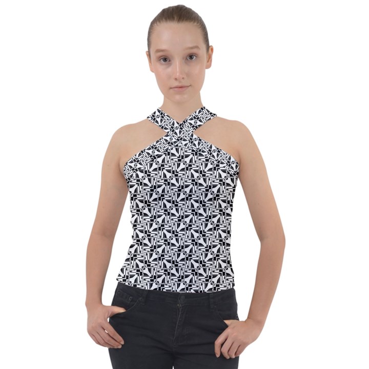 Ornamental Checkerboard Cross Neck Velour Top