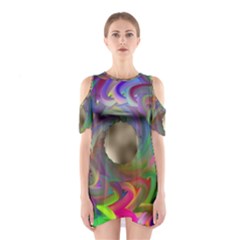 Rainbow Plasma Neon Shoulder Cutout One Piece Dress