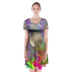 Rainbow Plasma Neon Short Sleeve V-neck Flare Dress