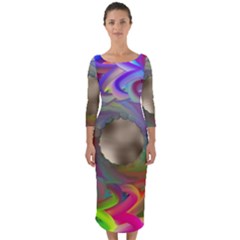 Rainbow Plasma Neon Quarter Sleeve Midi Bodycon Dress