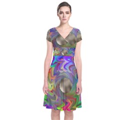 Rainbow Plasma Neon Short Sleeve Front Wrap Dress by HermanTelo