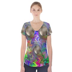 Rainbow Plasma Neon Short Sleeve Front Detail Top by HermanTelo