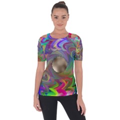 Rainbow Plasma Neon Shoulder Cut Out Short Sleeve Top by HermanTelo