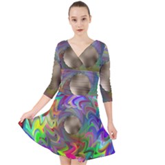 Rainbow Plasma Neon Quarter Sleeve Front Wrap Dress