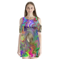 Rainbow Plasma Neon Shoulder Cutout Velvet One Piece