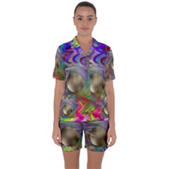 Rainbow Plasma Neon Satin Short Sleeve Pyjamas Set