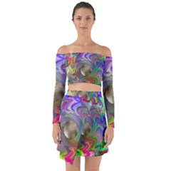 Rainbow Plasma Neon Off Shoulder Top With Skirt Set