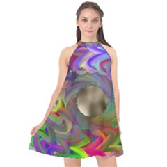 Rainbow Plasma Neon Halter Neckline Chiffon Dress 