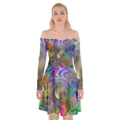 Rainbow Plasma Neon Off Shoulder Skater Dress