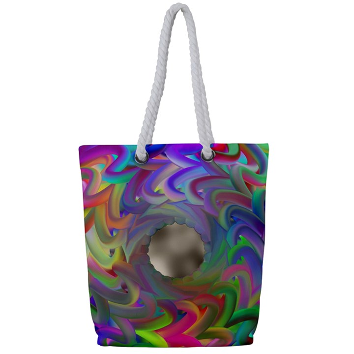 Rainbow Plasma Neon Full Print Rope Handle Tote (Small)