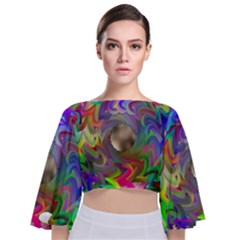 Rainbow Plasma Neon Tie Back Butterfly Sleeve Chiffon Top by HermanTelo