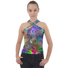 Rainbow Plasma Neon Cross Neck Velour Top