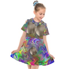 Rainbow Plasma Neon Kids  Short Sleeve Shirt Dress