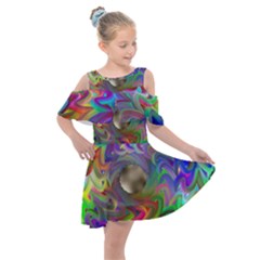 Rainbow Plasma Neon Kids  Shoulder Cutout Chiffon Dress by HermanTelo