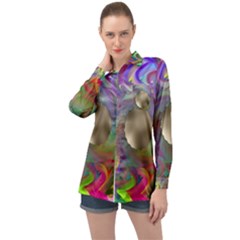 Rainbow Plasma Neon Long Sleeve Satin Shirt