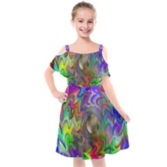 Rainbow Plasma Neon Kids  Cut Out Shoulders Chiffon Dress