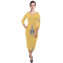 Key Quarter Sleeve Midi Velour Bodycon Dress