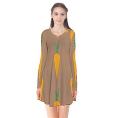 Healthy Fresh Carrot Long Sleeve V-neck Flare Dress by HermanTelo