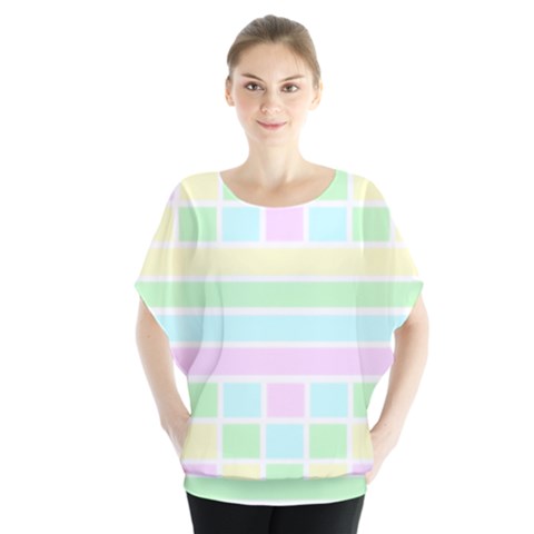 Geometric Pastel Batwing Chiffon Blouse by Bajindul