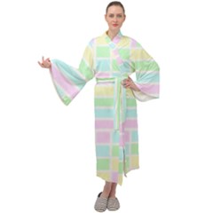 Geometric Pastel Maxi Tie Front Velour Kimono by Bajindul