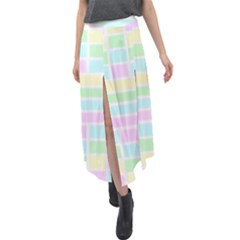 Geometric Pastel Velour Split Maxi Skirt