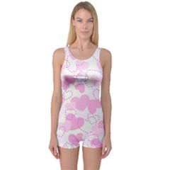 Valentine Background Hearts One Piece Boyleg Swimsuit by Bajindul