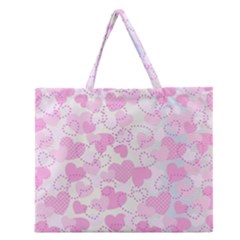 Valentine Background Hearts Zipper Large Tote Bag by Bajindul