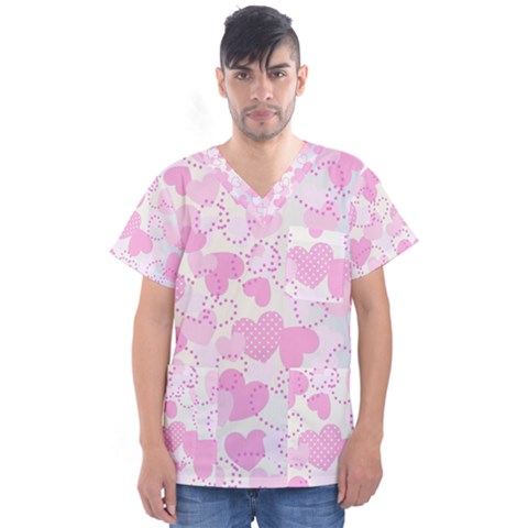 Valentine Background Hearts Men s V-neck Scrub Top by Bajindul