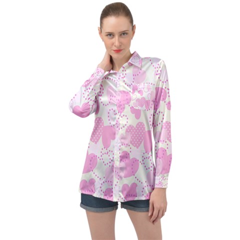 Valentine Background Hearts Long Sleeve Satin Shirt by Bajindul