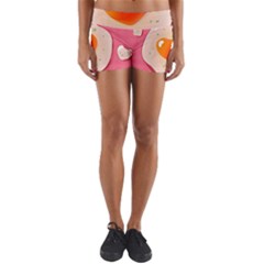 Omelette Heart Pink Valentine Yoga Shorts by Bajindul