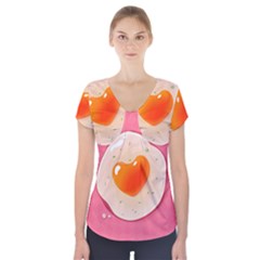 Omelette Heart Pink Valentine Short Sleeve Front Detail Top by Bajindul