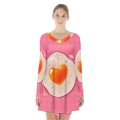 Omelette Heart Pink Valentine Long Sleeve Velvet V-neck Dress by Bajindul