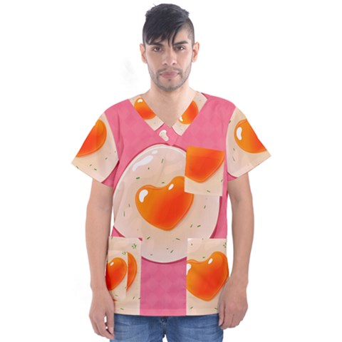 Omelette Heart Pink Valentine Men s V-neck Scrub Top by Bajindul